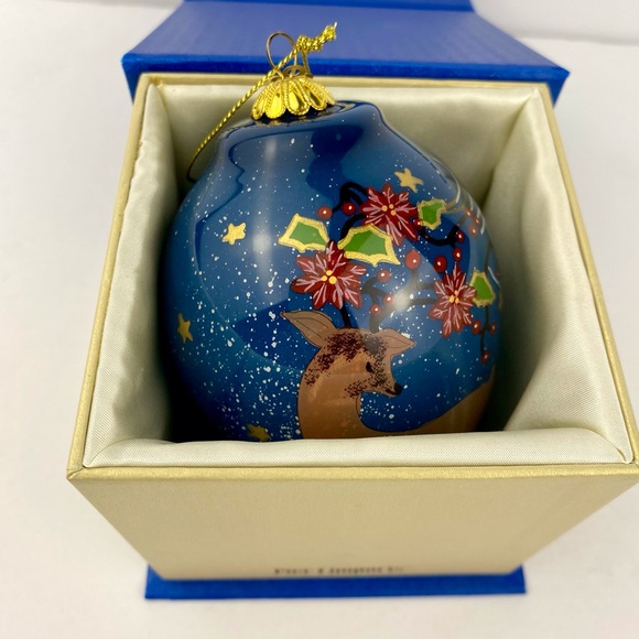 Pier 1 Li Bien Glass Christmas Ornament 2017 Hand-Painted Reindeer W/ Box - Picture 5 of 8